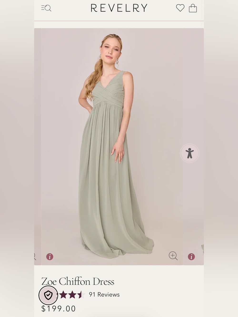Revelry Zoe Chiffon Bridesmaid Dress — “Silver Sage” Green